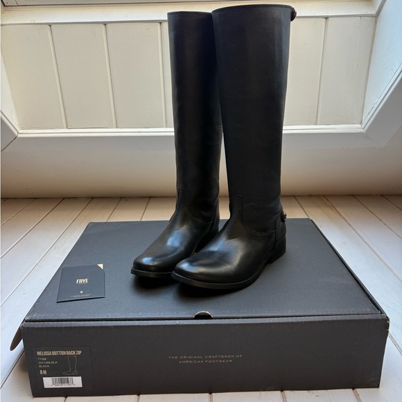 Frye Melissa Black Leather Equestrian Boots - Picture 3 of 13